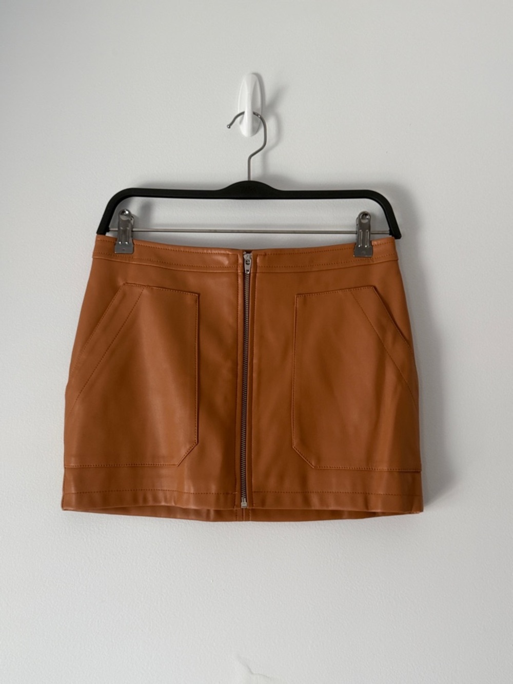 Free People Tan Faux Leather Zip-Front Mini Skirt